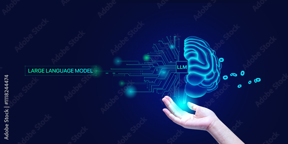 Aufkleber a hand showing ai tech with ai brain concept, artificial intelligence cyber security, digital transf