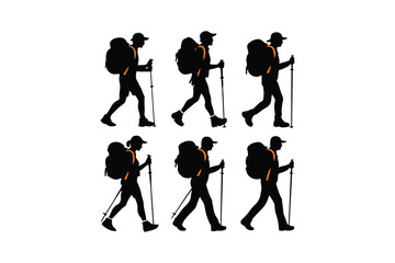 Obraz premium Hiking man Silhouettes. hiker with rucksacks silhouette.