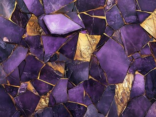 Abstract purple and gold stone mosaic texture.