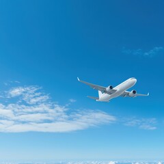 Obraz premium Airplane flying through a clear blue sky.