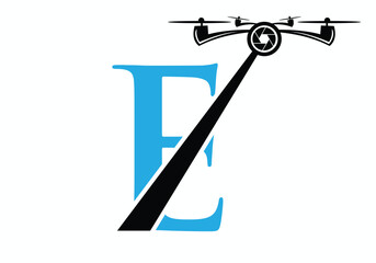 Initial Letter E Drone Logo Concept For Photography Symbol Vector Template