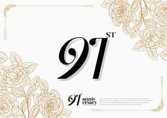 Obraz premium Elegant 91st Anniversary Celebration with Gold and Rose Flower Background