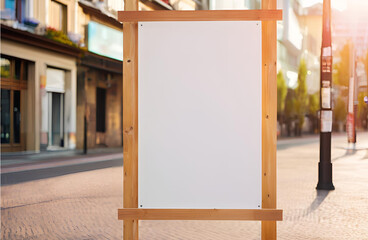 Large empty billboard for advertising on a street with a tree to the side under bright daylight