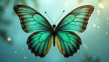 Vibrant turquoise butterfly with intricate wing patterns