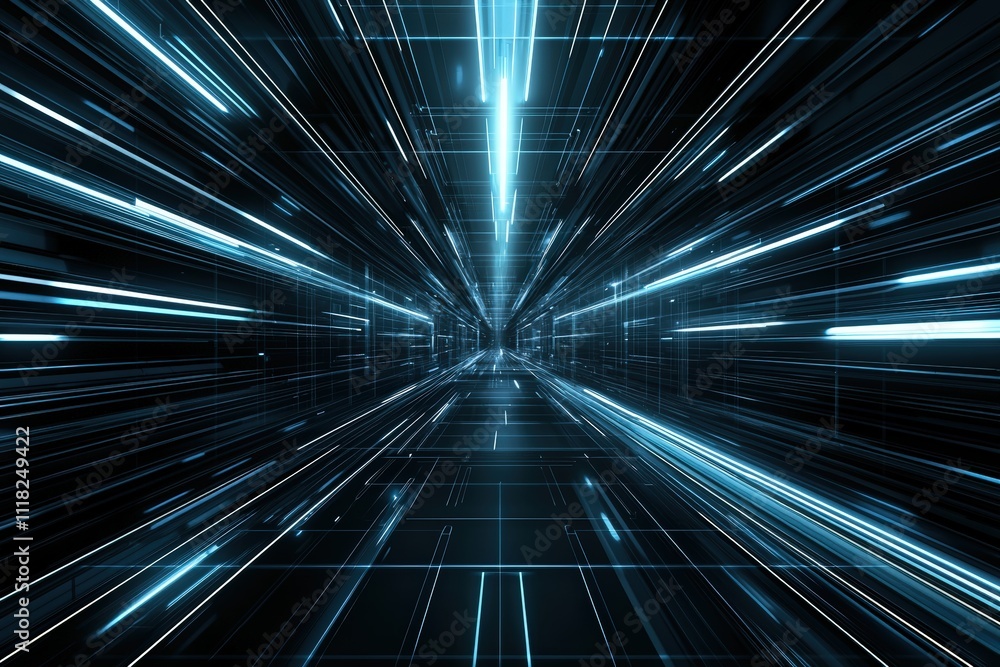 Poster Futuristic digital speed tunnel with blue lights