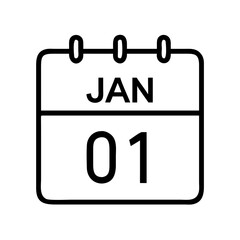 calendar january 1 icon, new year illustration, new year icon - simple black line art of calendar january 1, symbolizing new year celebrations  new year vector 