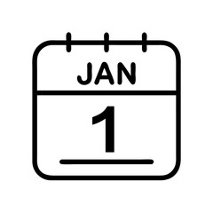 calendar january 1 icon, new year illustration, new year icon - simple black line art of calendar january 1, symbolizing new year celebrations  new year vector 