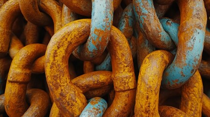 Heavy Industrial Chain Close Up of Rusty Links, Industrial Texture, Grunge Metal Background