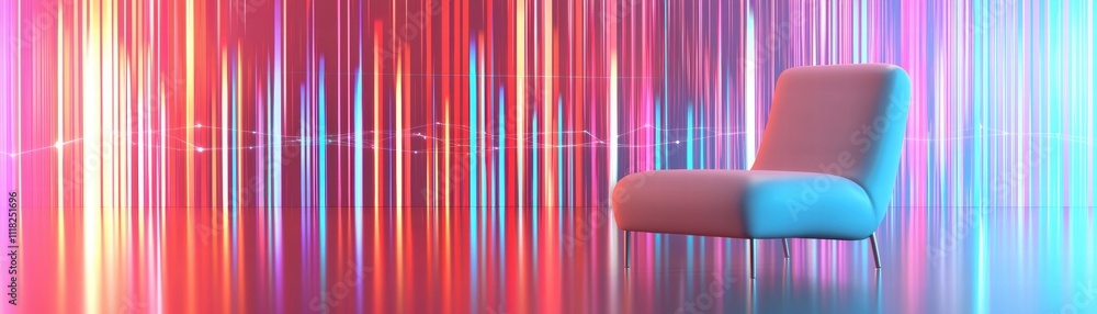 Poster a chair on an abstract background of colors as dynamic ai-driven quantum computing control center fu