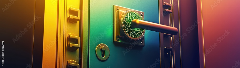 Poster ai-driven quantum computing vault high-tech secure facility futuristic environment close-up perspect
