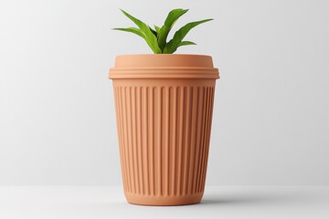 Fototapeta premium A minimalist representation of a takeaway coffee cup with clean geometric shapes and muted earth tones