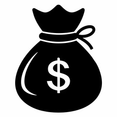 Black Money Bag Icon Silhouette Vector Design