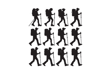  Hiking man Silhouettes. hiker with rucksacks silhouette.