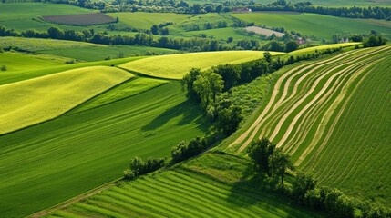 Fototapeta premium Rolling hills under a bright and cloudless blue sky.
