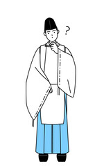 Priest of the shrine, wearing a Eboshi and Kariginu, nodding his head in question.