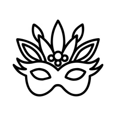 mask with feathers icon, new year illustration, new year icon - simple black line art of mask with feathers, symbolizing new year celebrations  new year vector 