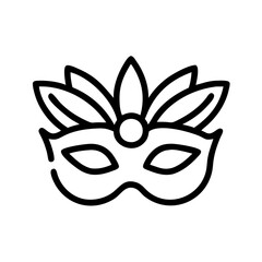 mask with feathers icon, new year illustration, new year icon - simple black line art of mask with feathers, symbolizing new year celebrations  new year vector 