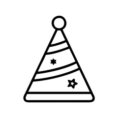 party hat icon, new year illustration, new year icon - simple black line art of party hat, symbolizing new year celebrations  new year vector 