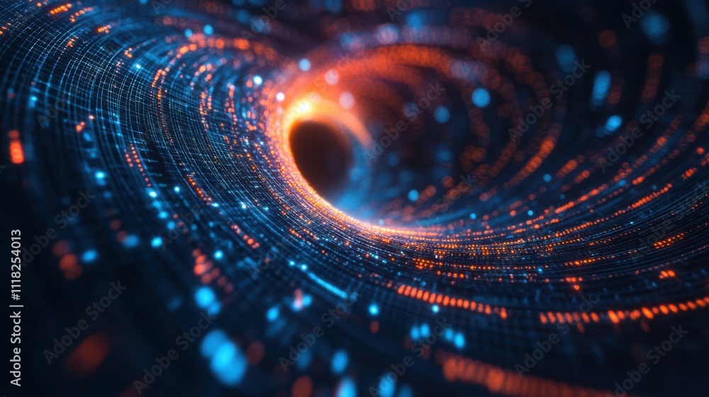 Poster a dynamic data matrix swirls into a mesmerizing vortex, showcasing vibrant colors that highlight the