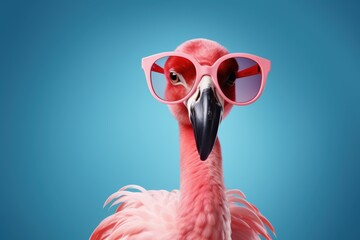 Stylish pink flamingo wearing oversized glasses