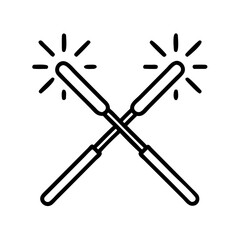 sparklers crossed icon, new year illustration, new year icon - simple black line art of sparklers crossed, symbolizing new year celebrations  new year vector 