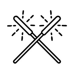 sparklers crossed icon, new year illustration, new year icon - simple black line art of sparklers crossed, symbolizing new year celebrations  new year vector 