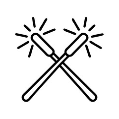sparklers crossed icon, new year illustration, new year icon - simple black line art of sparklers crossed, symbolizing new year celebrations  new year vector 