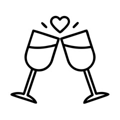 toasting glasses icon, new year illustration, new year icon - simple black line art of toasting glasses, symbolizing new year celebrations  new year vector 