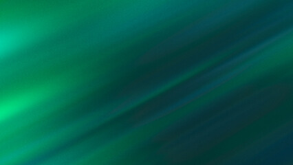 Abstract grainy background with aurora borealis sky, copy space. Diagonal blurred rays green and blue shades gradient for wallpaper banner cover presentation. Bokeh light green, aquamarine, teal beams