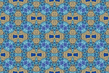 Elegant Seamless Islamic Geometric Pattern in Blue and Gold Tones.