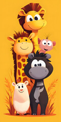 Naklejka premium Cartoon animals group with smiling lion