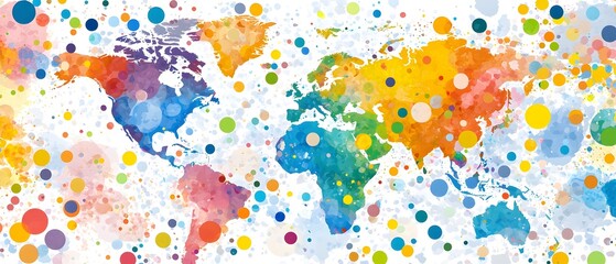 A black and white image of the world with a grid of dots