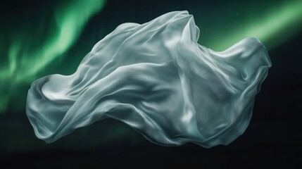 Fototapeta premium Ethereal fabric floating under the aurora borealis, creating a dreamlike atmosphere.