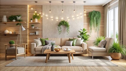 Modern Oak Winter Living Room - Beige White Interior Design