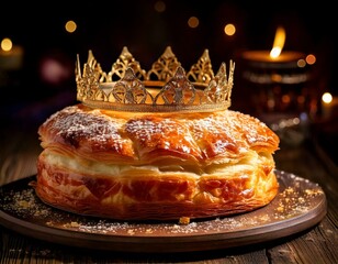 Galette des rois &agrave; la frangipane et sa couronne