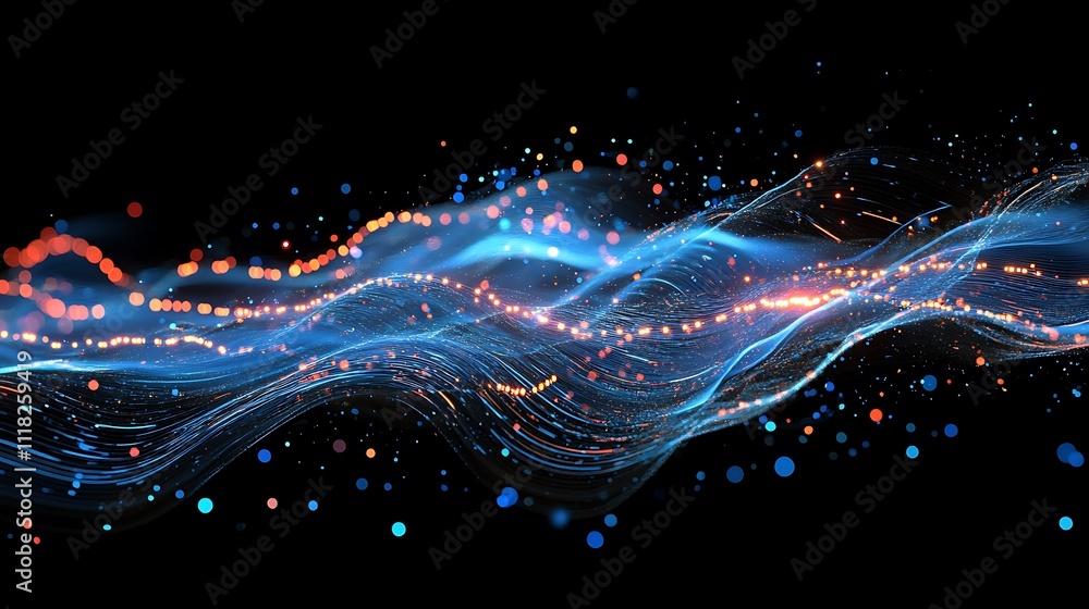 Poster vibrant abstract waves of light representing digital data and technological innovation