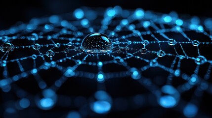 Dewdrop on spiderweb at night.