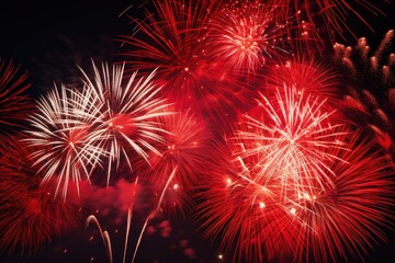 Obraz premium Vibrant red and white fireworks display at night