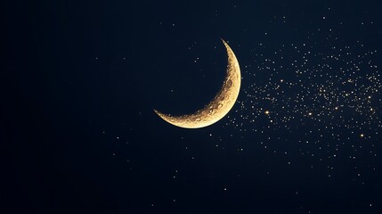Fototapeta premium Magical golden crescent moon surrounded by sparkling stars and shimmering dust