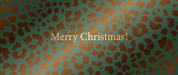 Gold and green Christmas vector illustration with animal pattern. Luxury background cover design, invitation, poster, flyer, wedding card, luxe invite, business banner, prestigious voucher.