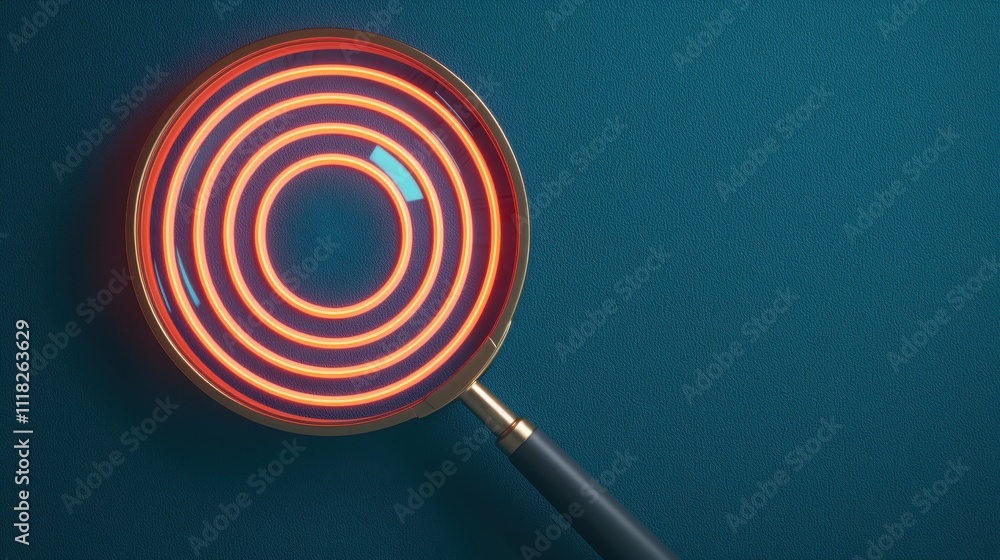 Poster 2025 goals setting with vision and strategy concept. magnifying glass with concentric circles agains