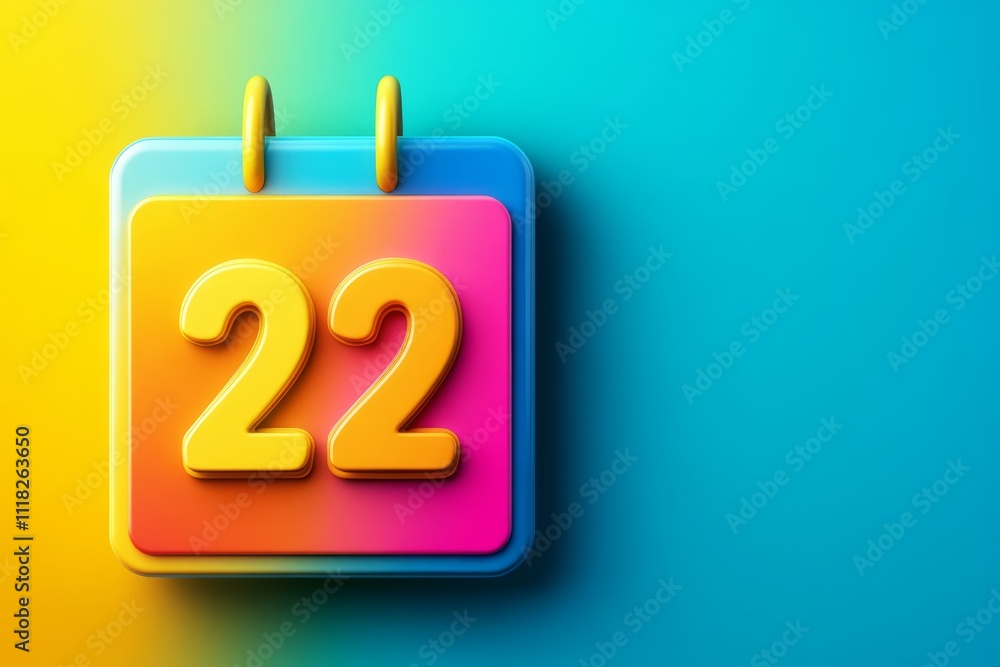 Poster colorful calendar icon displaying number twenty-two on a bright gradient background