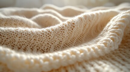 Close-up of cream-colored knitted fabric texture.