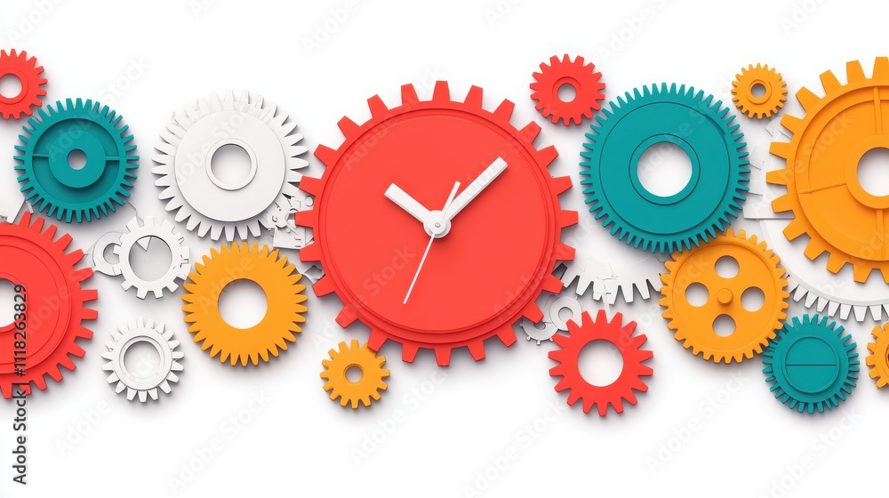 Poster 2025 goals setting with vision and strategy concept. colorful gears arranged with a clock, symbolizi