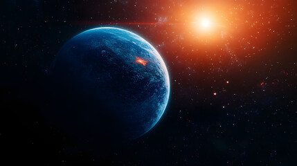 Vibrant view of Earth floating in space with a brilliant sun illuminating the galaxy
