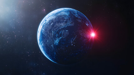 Obraz premium View of Earth illuminated by a bright star with cosmic elements in the background