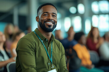 Obraz premium Young afro american businessman wearing green shirt