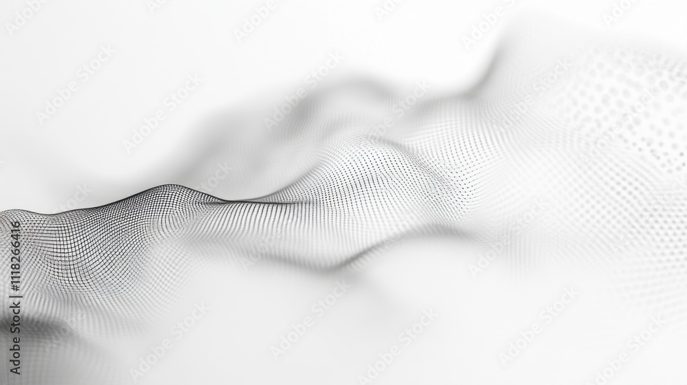 Poster a fluid arrangement of lines and dots forms an abstract wave-like pattern, showcasing a delicate int