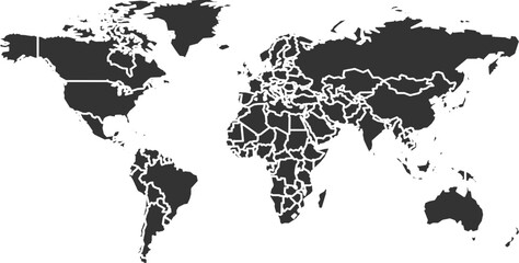 Obraz premium Detailed World Map Silhouette with Borders
