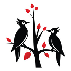 woodpeckers icon silhouettes with a white background.